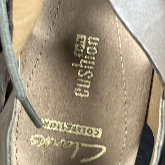 Clarks Cushion Helio Mindin Women's Size 9 M Lace Cork Taupe Wedge Sandal Heels - Picture 6 of 10
